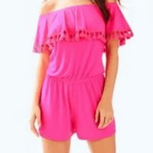 Lilly Pulitzer La Fortuna Tassel Off Shoulder Romper Pink Size XL Resort Beach